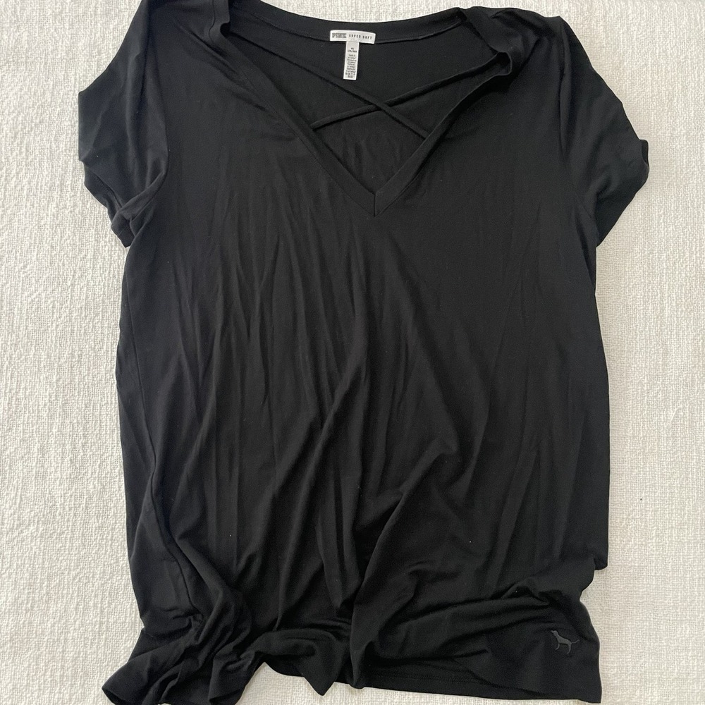 PINK Super Soft  Women's Medium Top Shirt Short Sleeve Dressy Black Soft